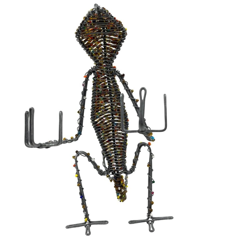 Handmade South Africa Lizard Chameleon Wire Bead Card Pen Pencil Holder Vintage - Picture 9 of 11